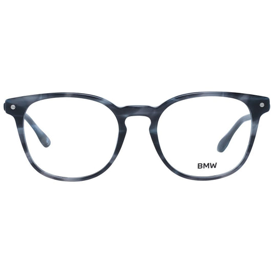 BMW Gray Men Glasses Frame with full-rim, grey plastic material and demo lenses, size 52-19-145, perfect for stylish men.