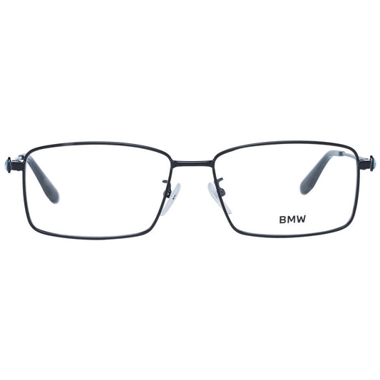 BMW Black Men Glasses Frame, metal full-rim rectangle style, black color with demo lenses, size 57-16-150, includes branded case