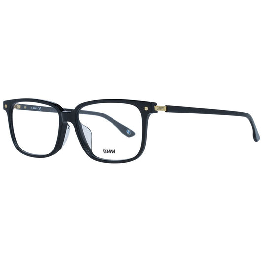BMW Black Men Glasses Frame in full-rim black plastic with rectangle style and branded case.