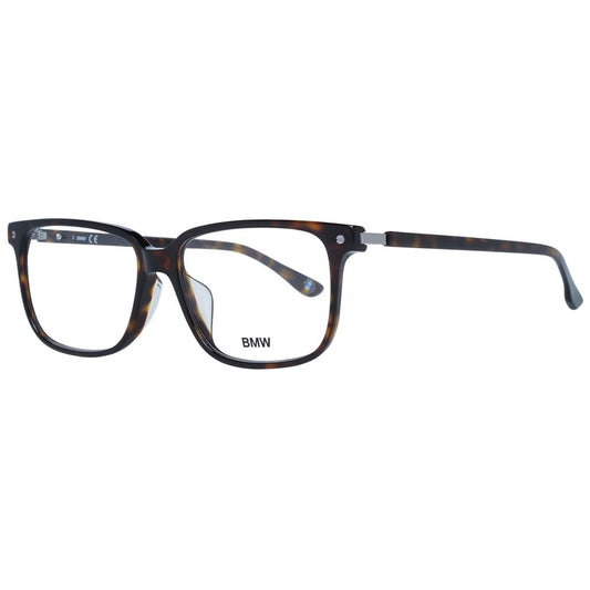 BMW Brown Men Glasses Frame with plastic full-rim and tortoiseshell design, size 56-15-145, includes branded case