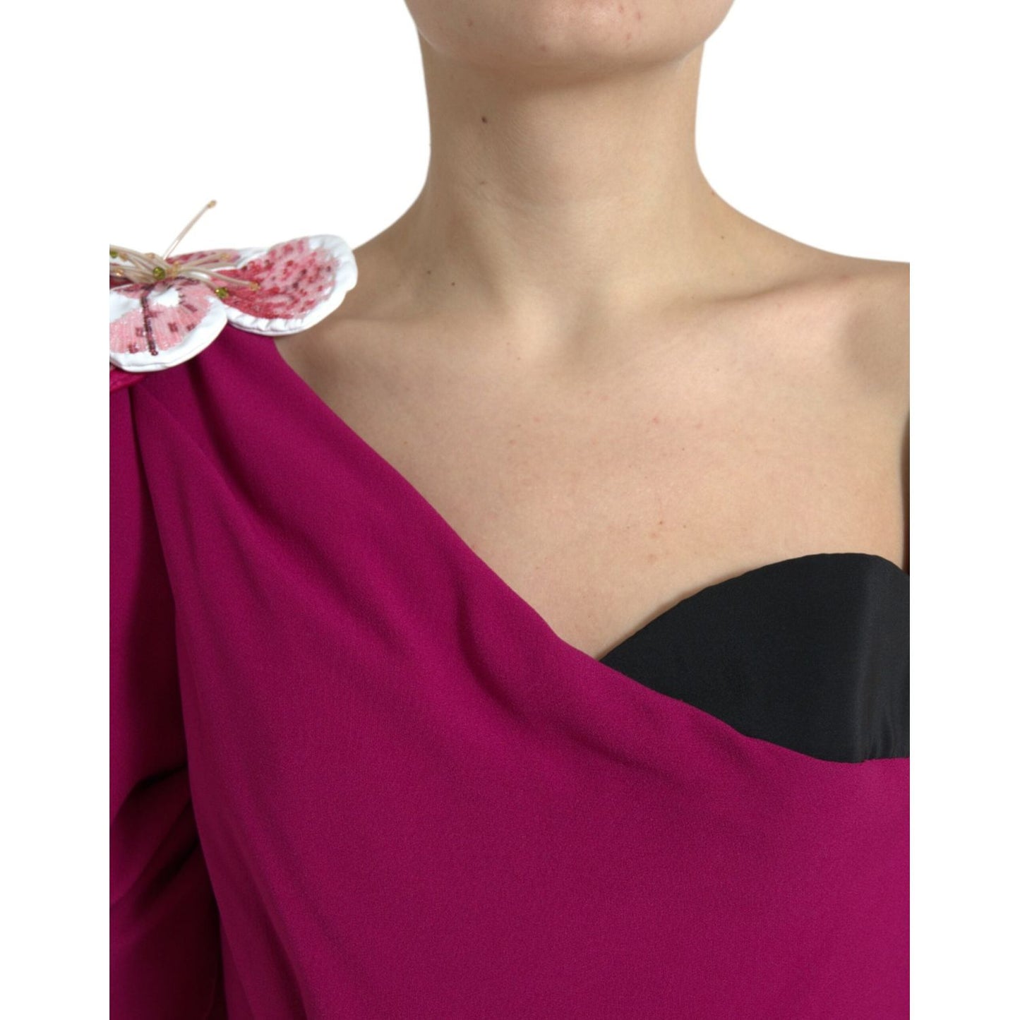 Dolce & Gabbana Purple Flower Embellished One Shoulder Dress