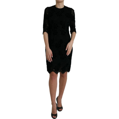 Dolce & Gabbana Black Floral Lace Cotton Bodycon Dress