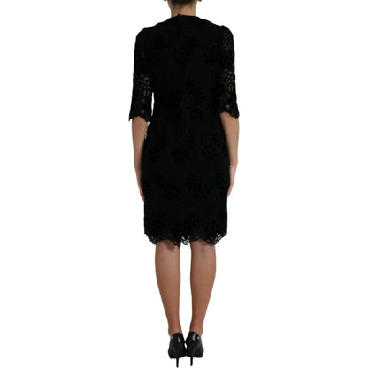 Dolce & Gabbana Black Floral Lace Cotton Bodycon Dress