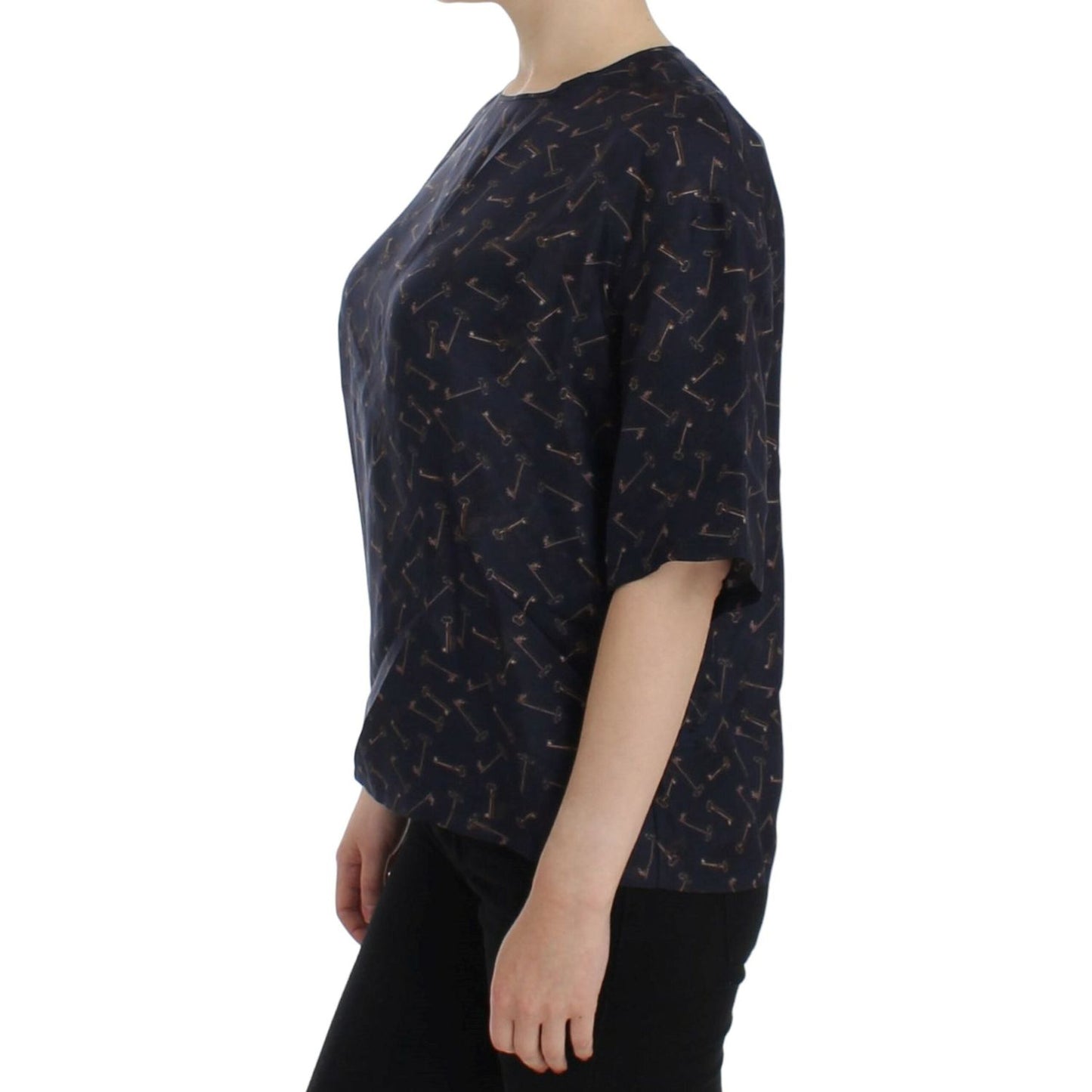 Dolce & Gabbana Blue gold key print silk blouse