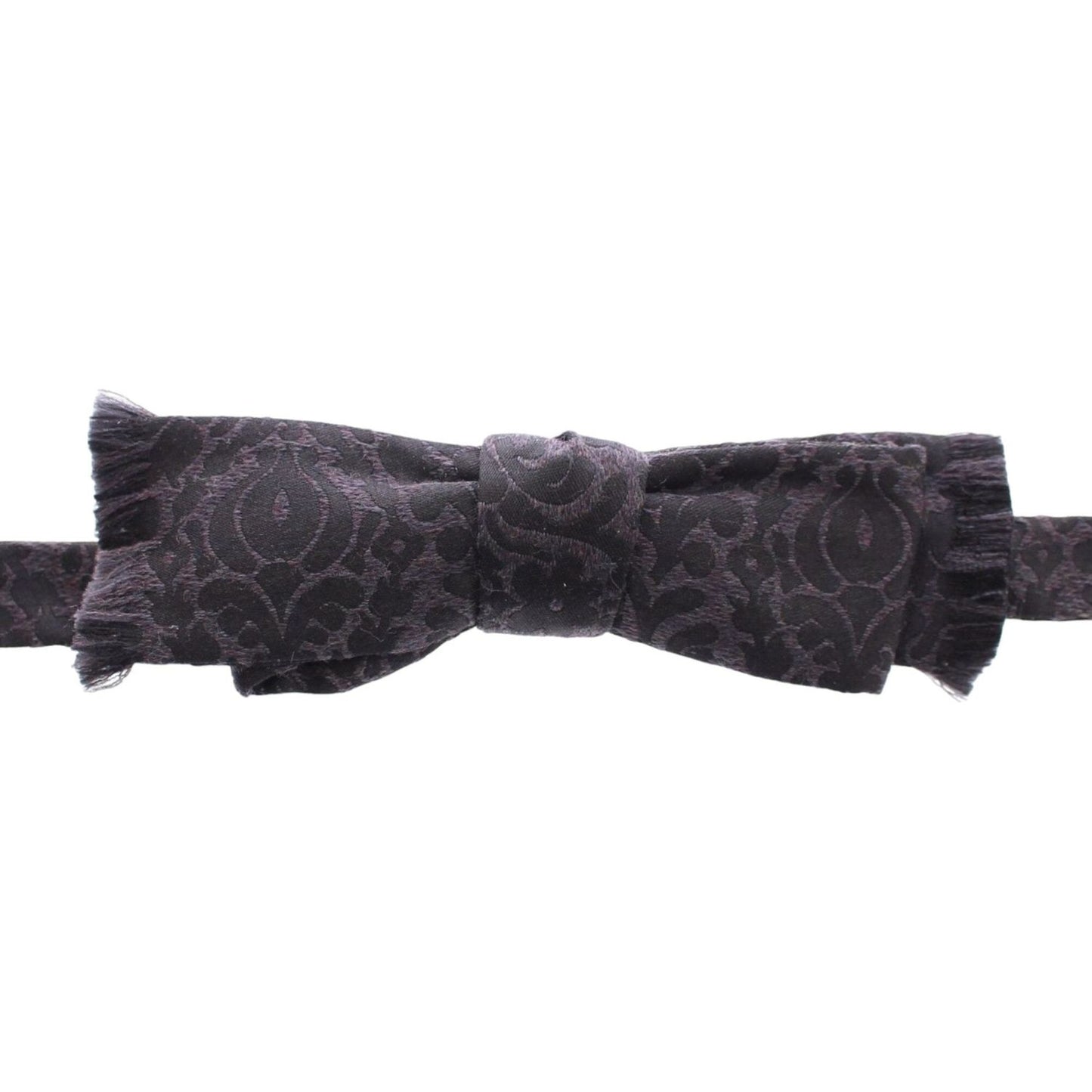 Dolce & Gabbana wool bow tie in black and gray with paisley pattern, made of 60% silk and 40% wool, adjustable strap, MainLine collection.