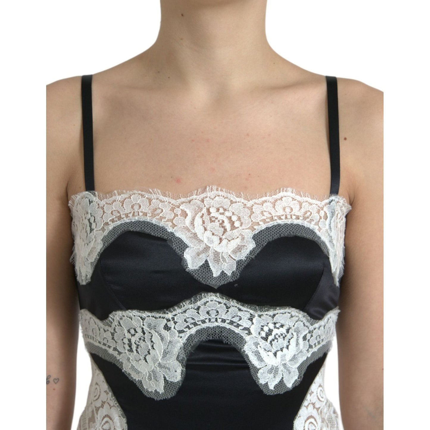 Dolce & Gabbana Black White Lace See Through A-Line Sleeveless Dress