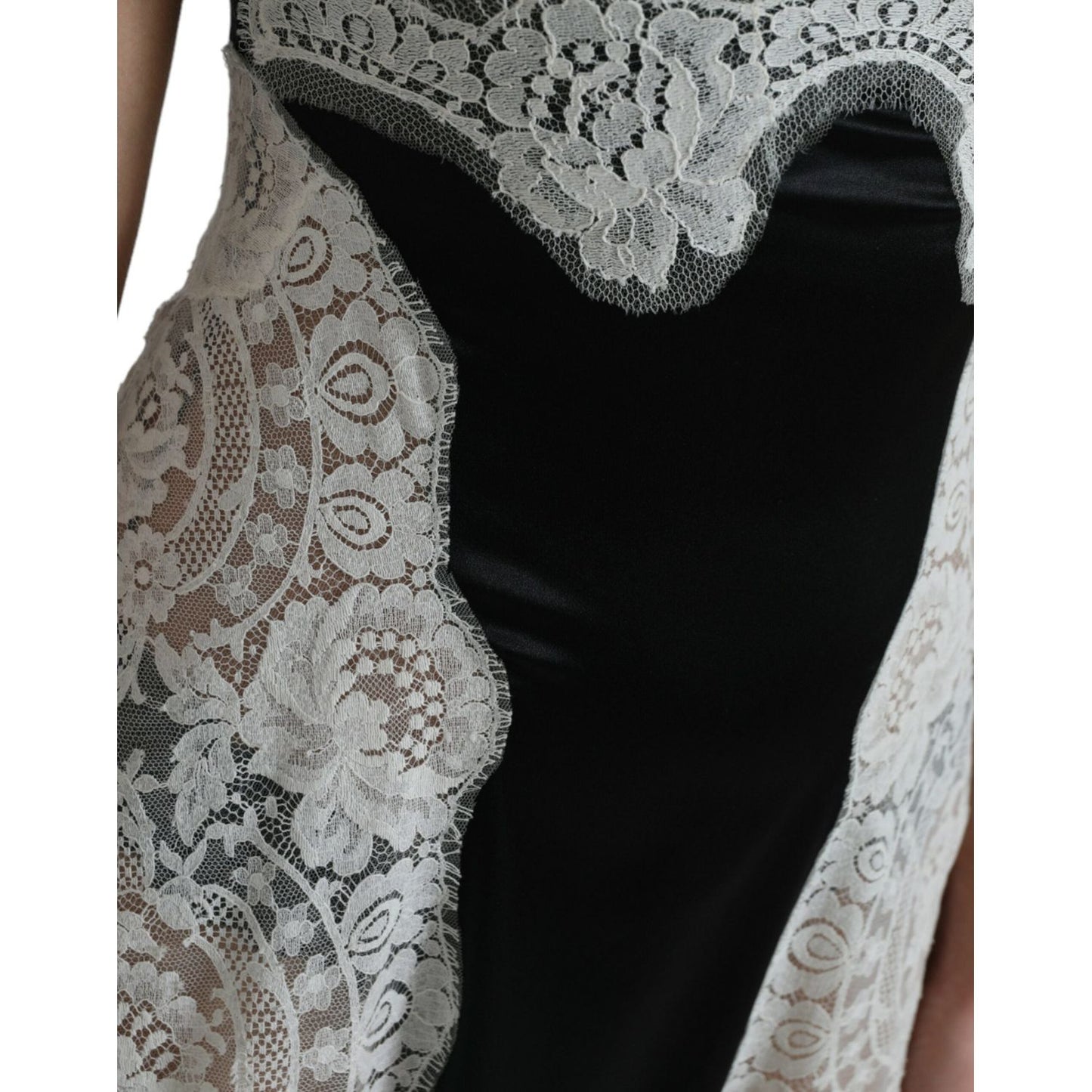 Dolce & Gabbana Black White Lace See Through A-Line Sleeveless Dress