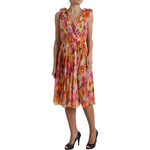 Dolce & Gabbana Multicolor Sunflower Print Silk Midi Dress
