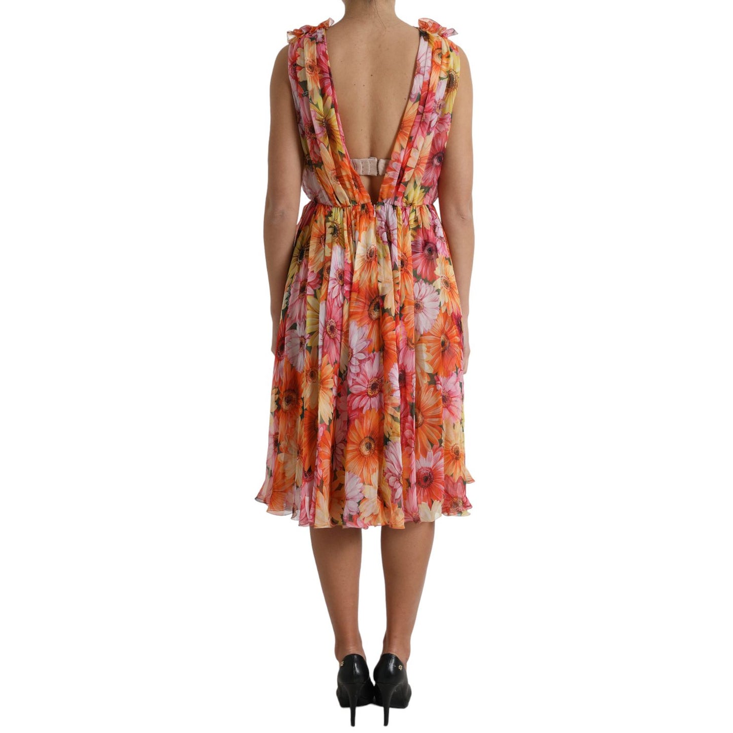 Dolce & Gabbana Multicolor Sunflower Print Silk Midi Dress