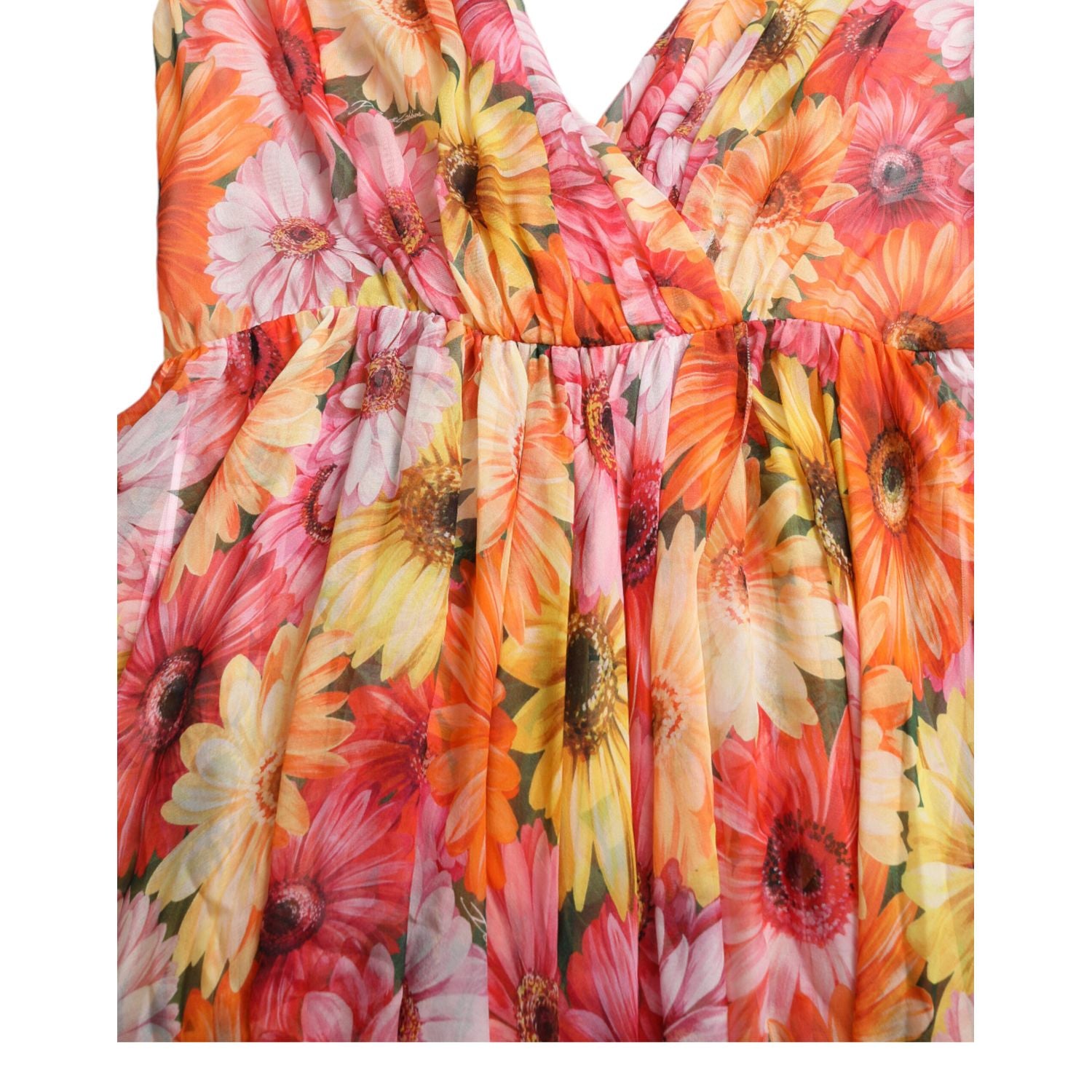 Dolce & Gabbana Multicolor Sunflower Print Silk Midi Dress
