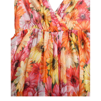 Dolce & Gabbana Multicolor Sunflower Print Silk Midi Dress
