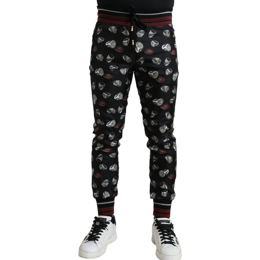 Dolce & Gabbana Black Ring Silk Jogging Trousers Pants