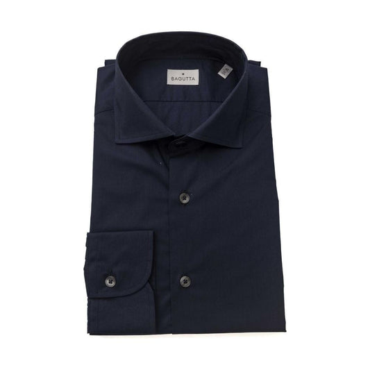 Bagutta Blue Cotton Men Slim Shirt