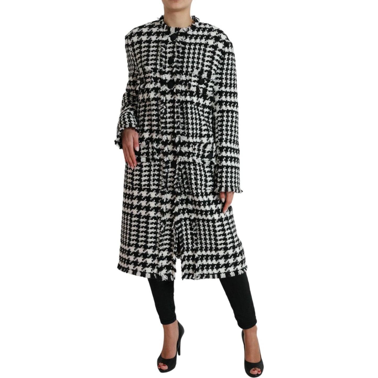 Dolce & Gabbana Black White Houndstooth Trench Coat Jacket