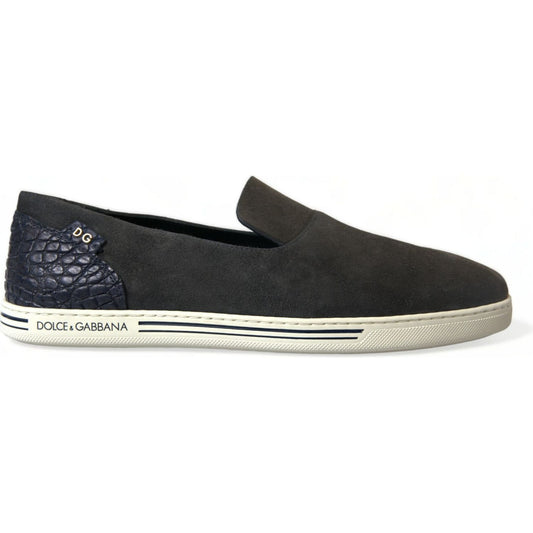 Dolce & Gabbana Blue Suede Caiman Men Loafers Slippers Shoes