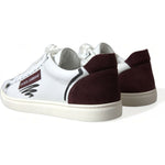 Dolce & Gabbana White Bordeaux Leather Logo Low Top Sneakers Shoes