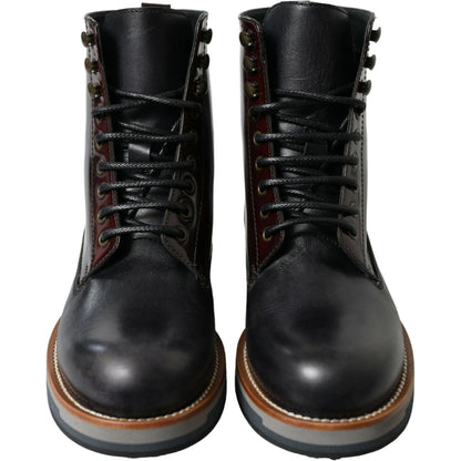 Dolce & Gabbana Black Leather Military Combat Boots Shoes