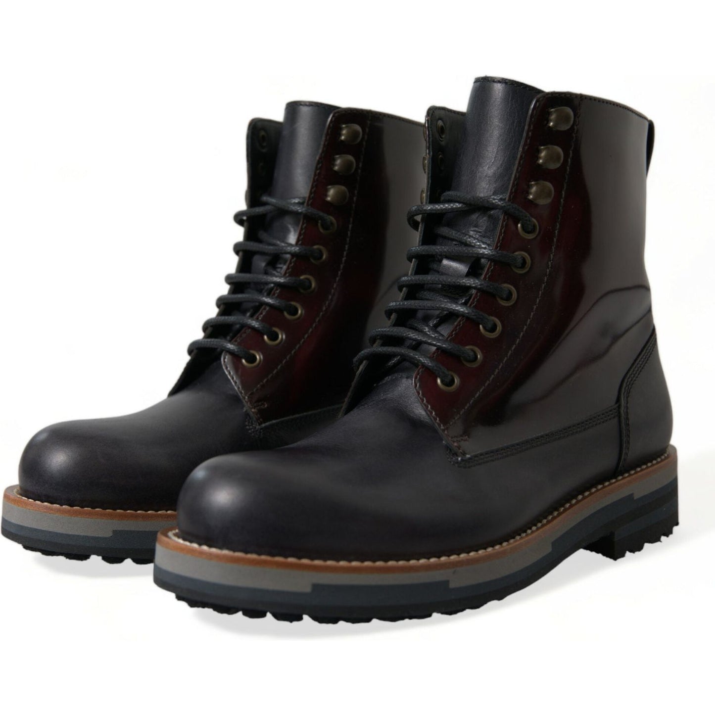 Dolce & Gabbana Black Leather Military Combat Boots Shoes