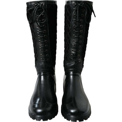 Dolce & Gabbana Black Chioggia Rubber Suede Rain Boots Shoes