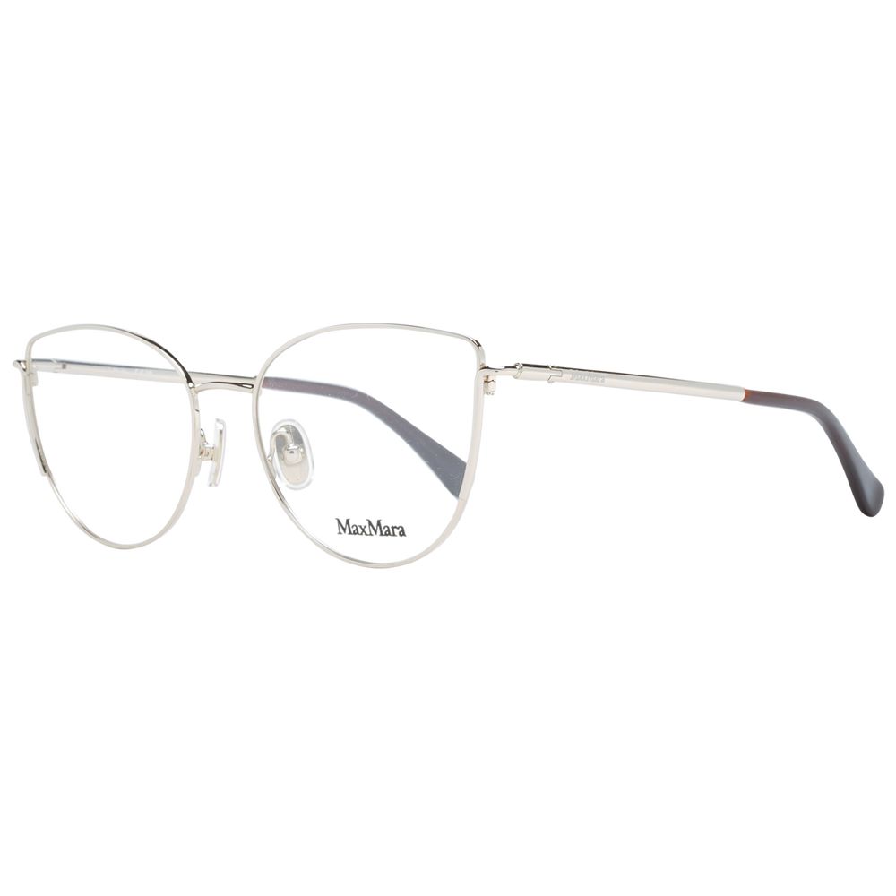 Max Mara Gold Women Glasses Frame in metal full-rim cat eye style with demo lenses, includes branded case.
