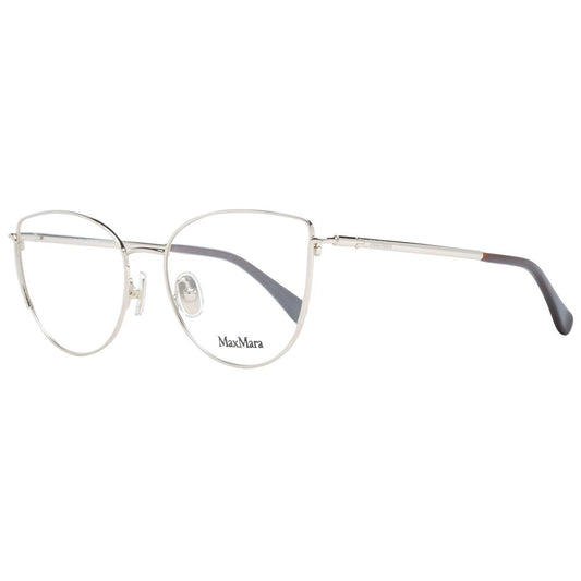 Max Mara Gold Women Glasses Frame in metal full-rim cat eye style with demo lenses, includes branded case.