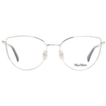 Max Mara Gold Women Glasses Frame with metal full-rim cat eye style, demo lenses, and 54mm width for women.