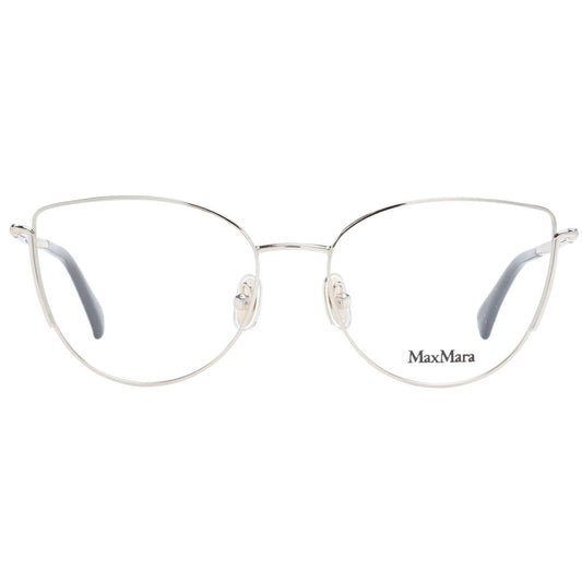 Max Mara Gold Women Glasses Frame with metal full-rim cat eye style, demo lenses, and 54mm width for women.