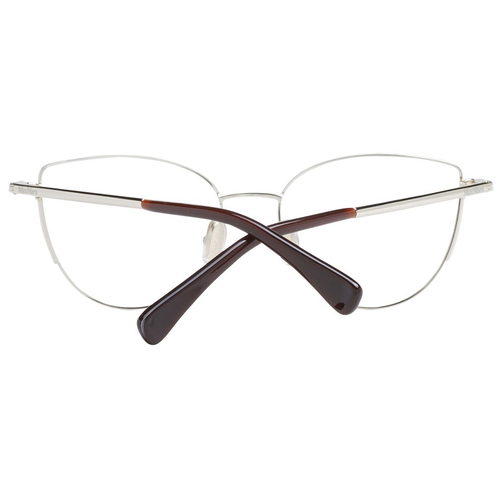 Max Mara Gold Women Glasses Frame with full-rim metal cat eye design, includes demo plastic lenses, and branded case.