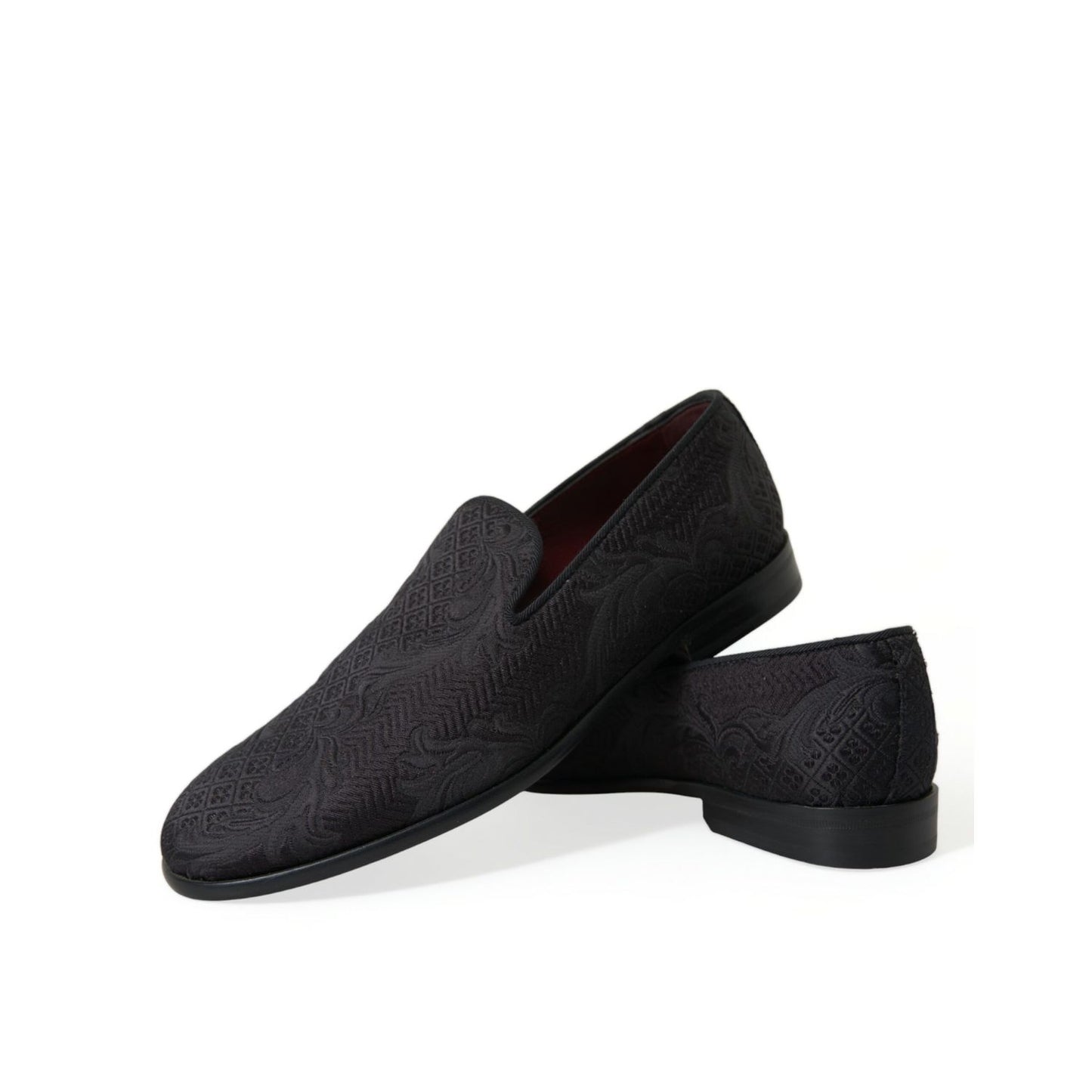 Dolce & Gabbana Black Brocade Men Slip On Loafer Dress Shoes