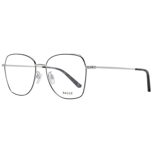 Bally Black Women Glasses Frame in full-rim metal, square style with demo plastic lenses. Size 54-16-145, branded case included.