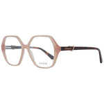 Hexagonal Guess eyeglasses with full-rim tortoiseshell brown frames and demo lenses.