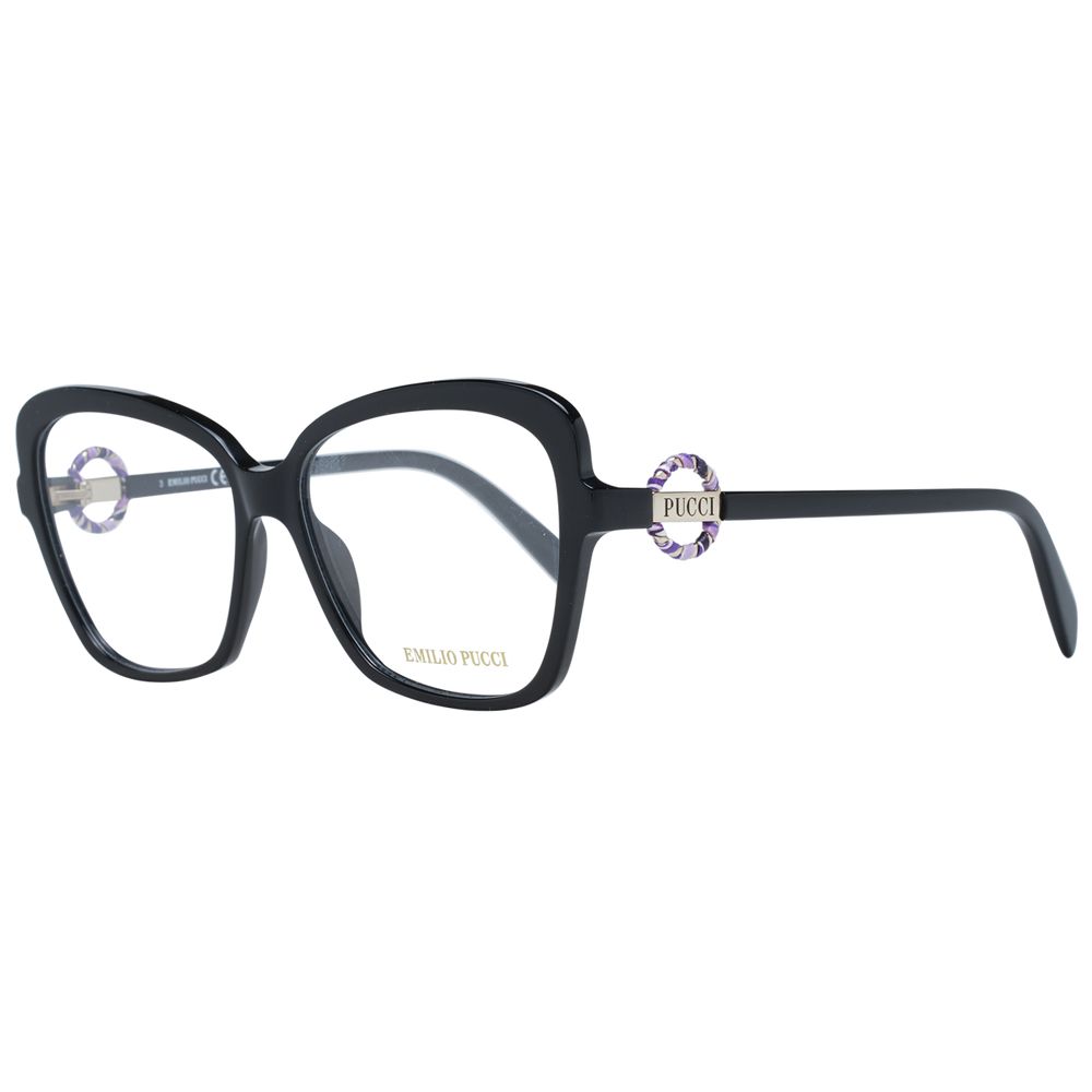 Emilio Pucci Black Women Glasses Frame, full-rim plastic design, butterfly style, size 55-14-140, includes branded case.