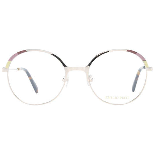 Emilio Pucci Gold Women Glasses Frame, round full-rim metal frame, gold color, lens width 51, temples length 140, includes branded case.