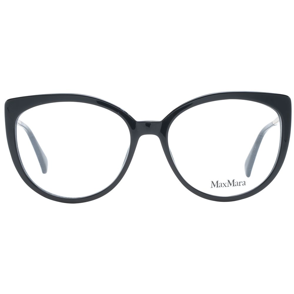 Max Mara Black Women Glasses Frame, full-rim plastic cat eye style, featuring 54-16-140 size, demo lenses, includes branded case.