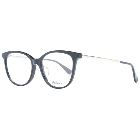 Max Mara Black Women Glasses Frame, full-rim square style with black plastic material, includes branded case.