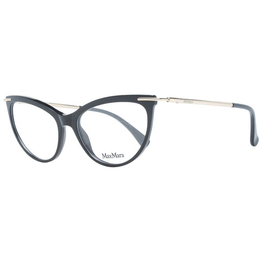Max Mara Black Women Glasses Frame in full-rim plastic cat eye style, demo lenses, size 53-16-135, includes branded case.