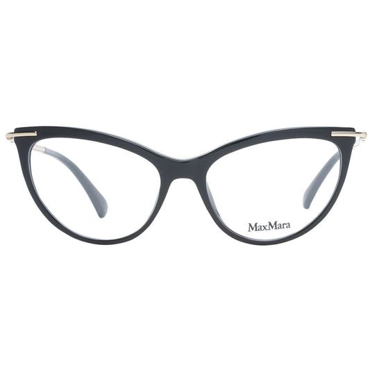 Max Mara Black Women Glasses Frame, cat eye style, black plastic full-rim with demo lenses, includes branded case.