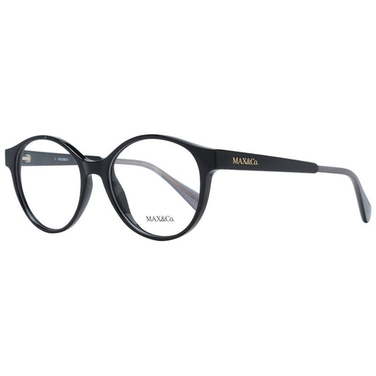 Max & Co Black Women Glasses Frame with full-rim round design, plastic material, size 50-16-140, and demo lenses. Includes branded case.