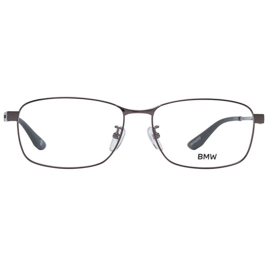 BMW Black Men Glasses Frame in full-rim titanium with black color, rectangle style, demo plastic lenses, size 56-15-145, includes branded case.