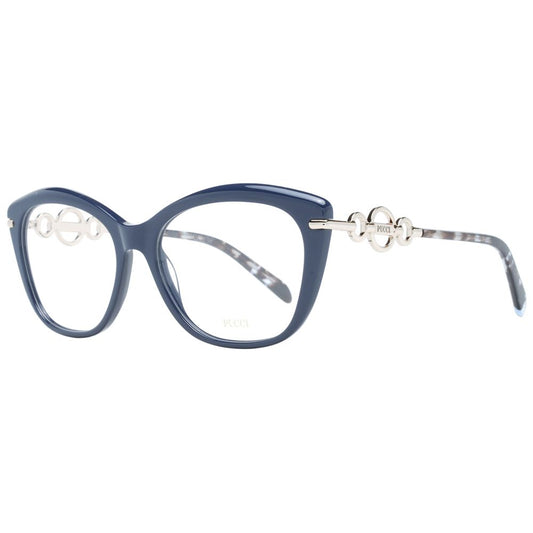 Emilio Pucci Blue Women Glasses Frame in full-rim plastic, size 55-16-140, with square style and demo lenses, includes branded case.