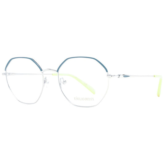 Emilio Pucci Gray Women Glasses Frame with metal full-rim, round style, demo lenses, size 54-19-140, includes branded case.