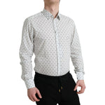 Dolce & Gabbana White Patterned Men GOLD Formal Dress Shirt