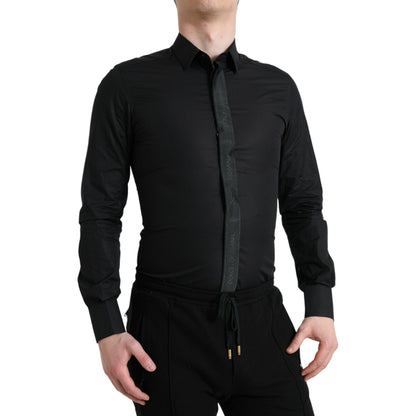 Dolce & Gabbana Black Cotton Logo Formal GOLD Dress Shirt