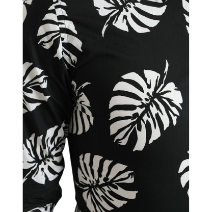 Dolce & Gabbana Black Leaf Cotton Men Formal GOLD Dress Shirt