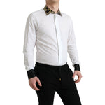 Dolce & Gabbana White Cotton Jacquard Formal GOLD Dress Shirt