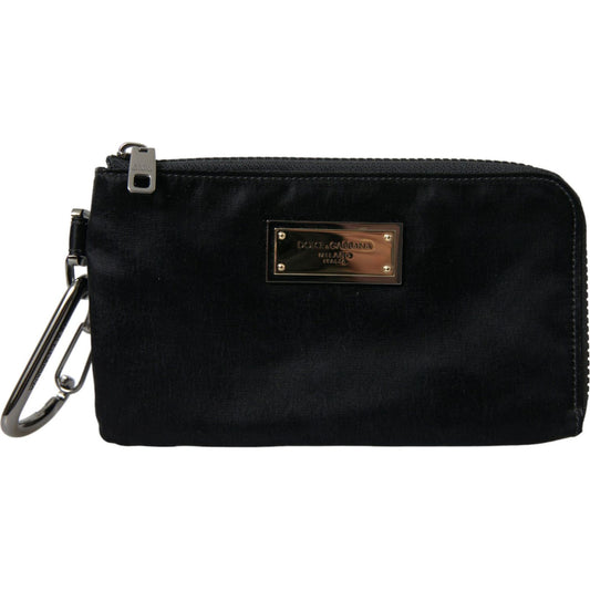 Dolce & Gabbana Black Nylon Logo Plaque Keyring Pouch Clutch Bags