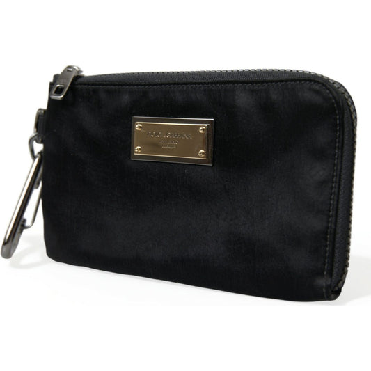 Dolce & Gabbana Black Nylon Logo Plaque Keyring Pouch Clutch Bags