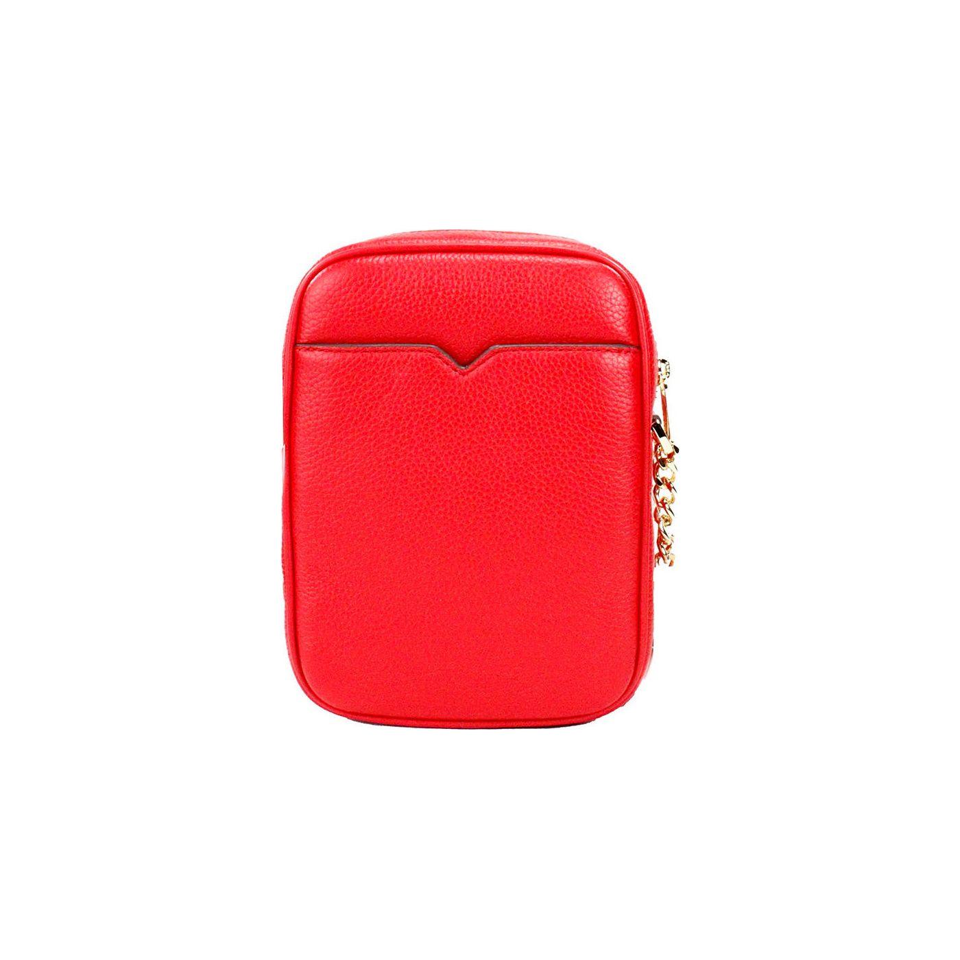 Michael Kors Jet Set Bright Red Pebbled Leather North South Chain Crossbody Bag 73895