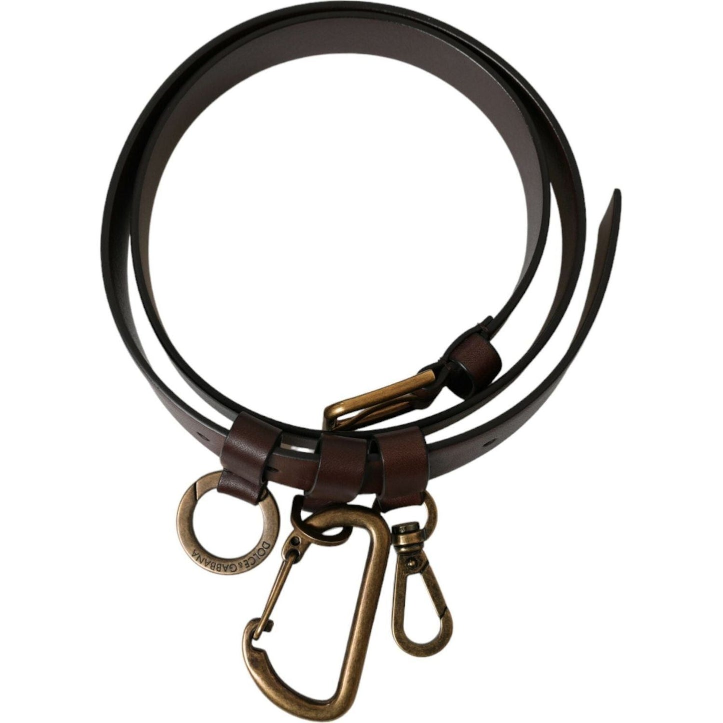 Dolce & Gabbana Brown Calf Leather Gold Metal Buckle Belt BEL9033-110