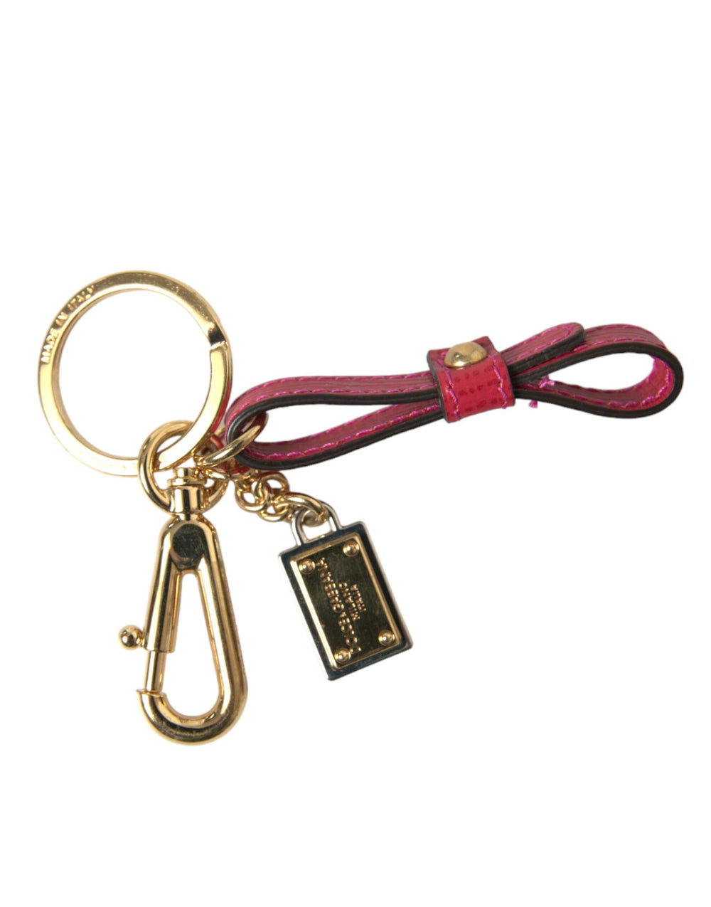 Dolce & Gabbana Red Calf Leather Gold Metal Logo Plaque Keyring Keychain SMY101283